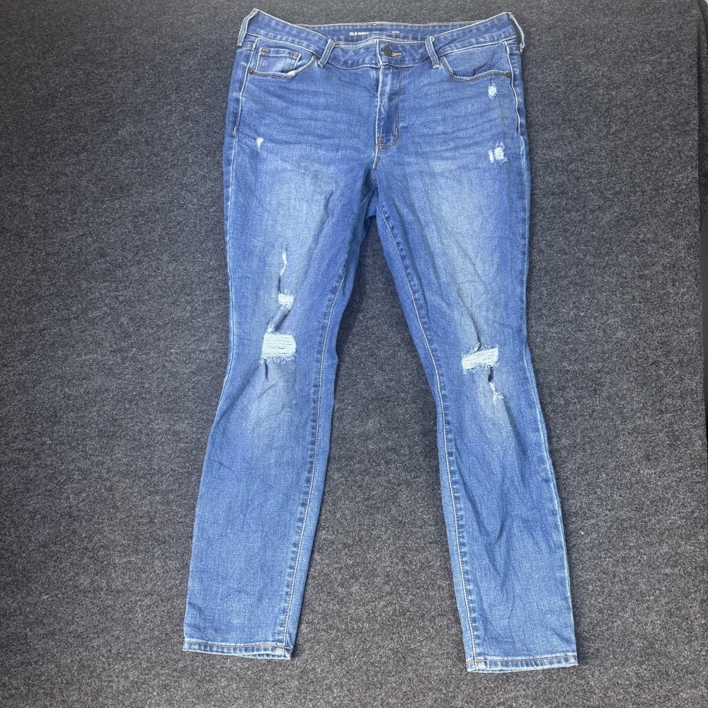 Old Navy Pop Icon Skinny Jeans Womens 12 Short Blue Denim Mid Rise Distressed